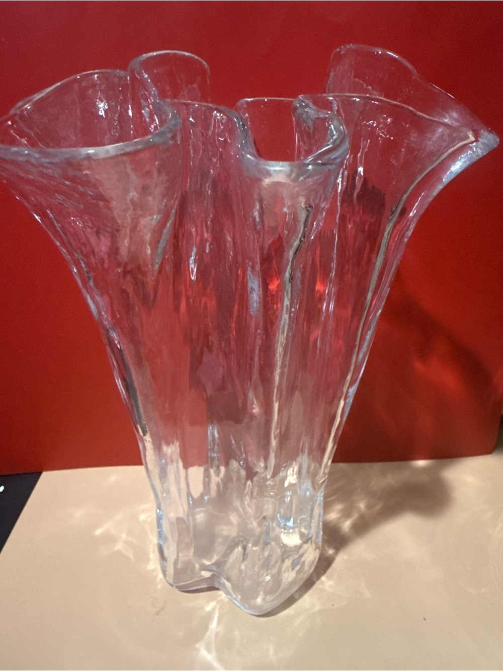 Vintage Muurla "Eva" clear hand-blown glass handkerchief vase.